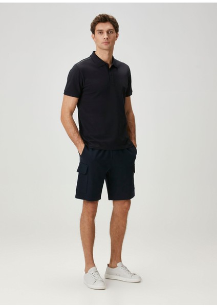 Lacivert Polo Yaka Şerit Baskılı T-Shirt modelleri