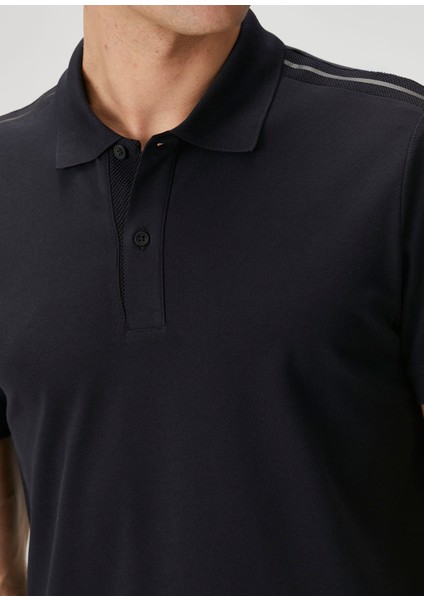 Lacivert Polo Yaka Şerit Baskılı T-Shirt