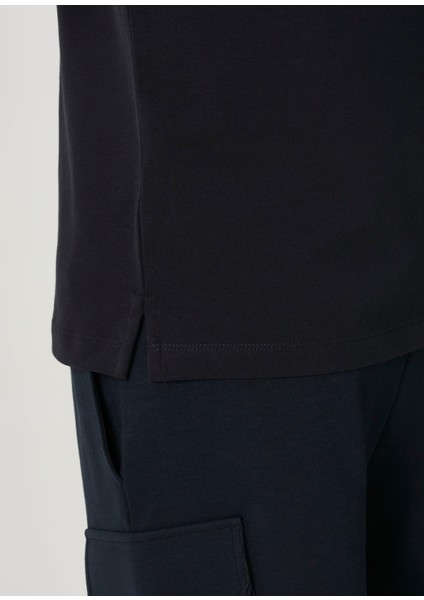 Lacivert Polo Yaka Şerit Baskılı T-Shirt