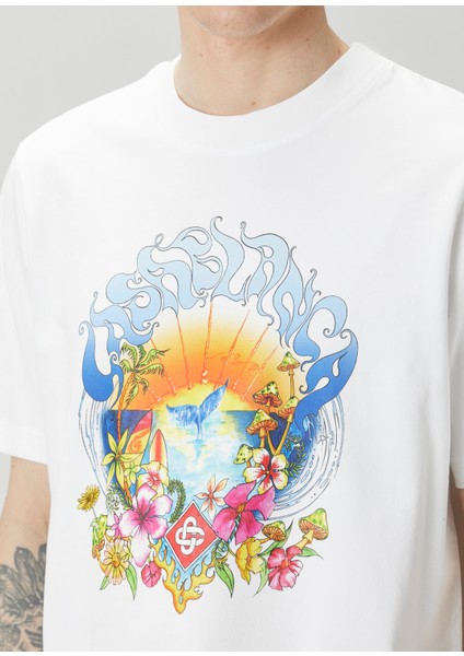 Surf Trip Beyaz Organik Pamuk T-Shirt indirimleri