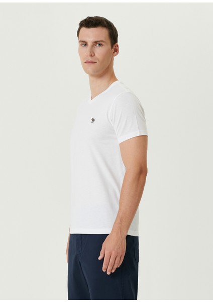 Beyaz V Yaka Organik Pamuk T-Shirt modelleri