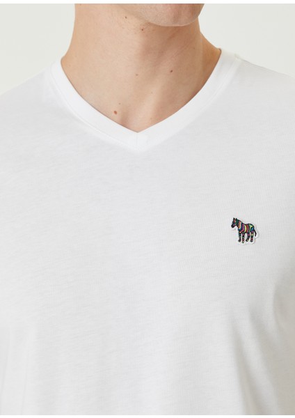 Beyaz V Yaka Organik Pamuk T-Shirt indirimleri