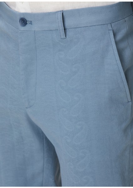 Mavi Etnik Desenli Pantolon