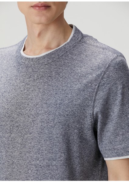 Koyu Mavi Kısa Kollu Keten T-Shirt indirimleri