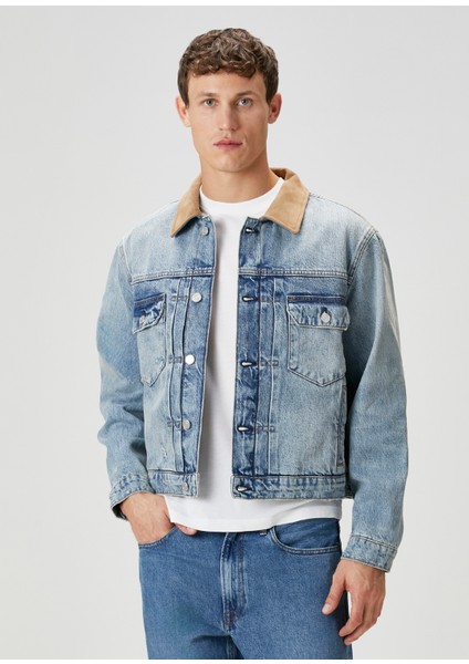 Mavi Yakası Garnili Denim Mont modelleri