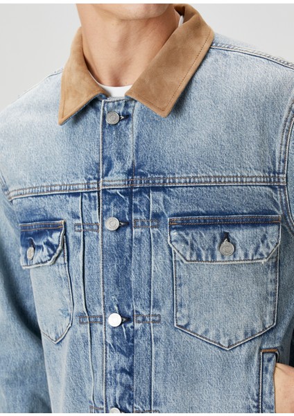 Mavi Yakası Garnili Denim Mont