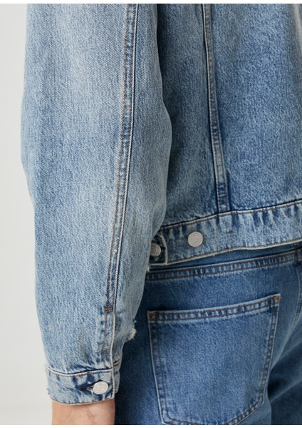 Mavi Yakası Garnili Denim Mont