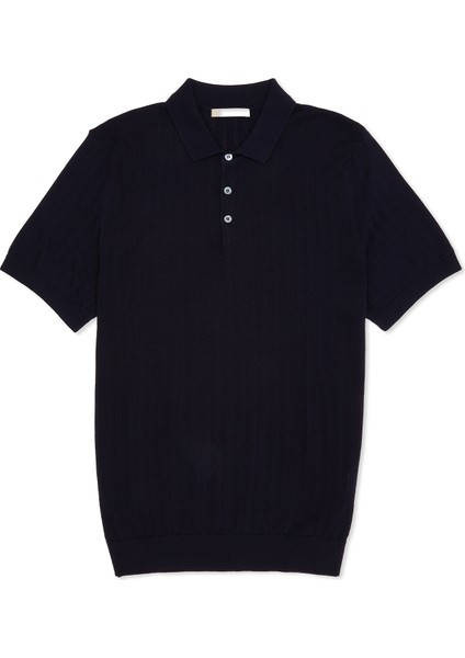 Lacivert Polo Yaka Ajurlu Kısa Kollu Triko