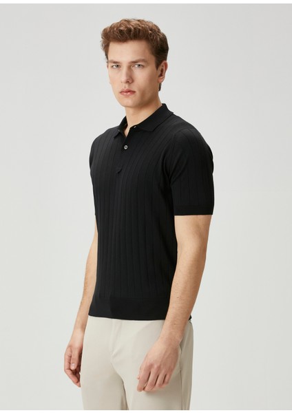 Leeshaw Siyah Polo Yaka Kısa Kollu Triko modelleri