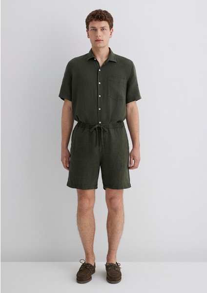 Yeşil Keten Şort 0410103-71587 fırsatları
