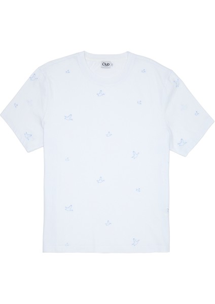 Beyaz Kaz Nakışlı T-Shirt