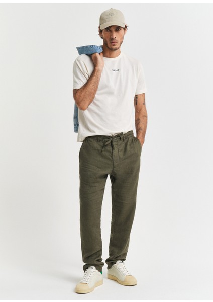 Yeşil Keten Relaxed Fit Erkek Pantolon
