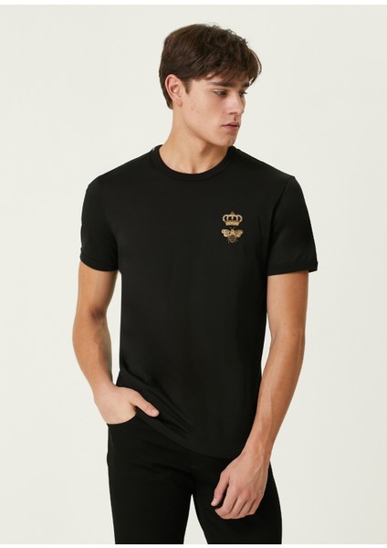 Siyah Taç Işlemeli T-Shirt