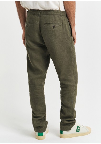 Yeşil Keten Relaxed Fit Erkek Pantolon