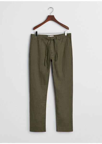 Yeşil Keten Relaxed Fit Erkek Pantolon