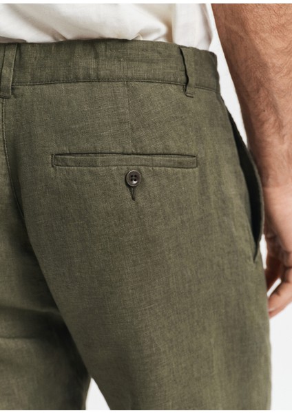 Yeşil Keten Relaxed Fit Erkek Pantolon