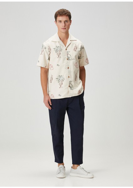 Lacivert Beli Kordonlu Cropped Kargo Pantolon