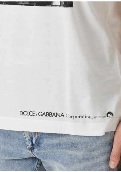 Beyaz Logo Baskılı T-Shirt