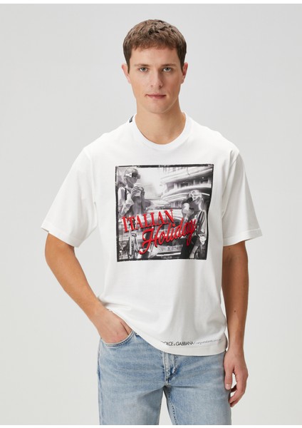 Beyaz Logo Baskılı T-Shirt
