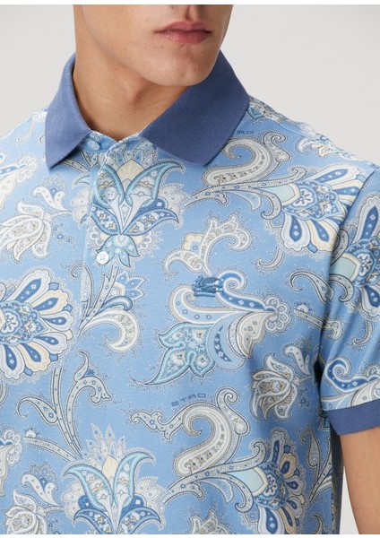 Açık Mavi Polo Yaka Etnik Desenli T-Shirt indirimleri