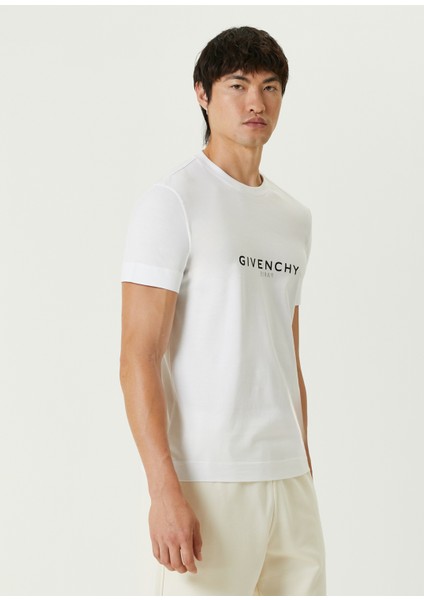 Slim Fit Beyaz Logo Baskılı T-Shirt modelleri