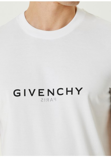 Slim Fit Beyaz Logo Baskılı T-Shirt indirimleri