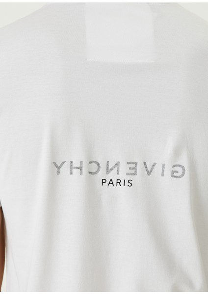 Slim Fit Beyaz Logo Baskılı T-Shirt