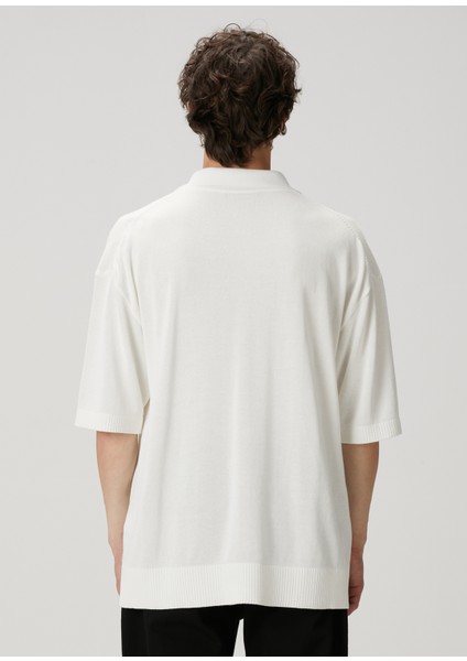 Beyaz Polo Yaka Kısa Kollu Oversized Triko indirimleri