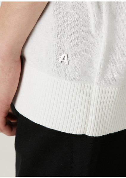 Beyaz Polo Yaka Kısa Kollu Oversized Triko