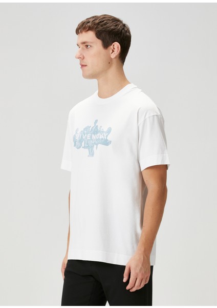 Beyaz Mavi Baskılı T-Shirt modelleri