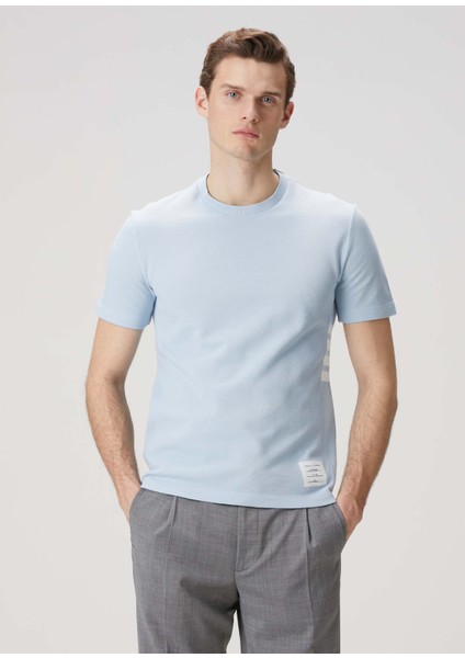 Açık Mavi Şerit Detaylı T-Shirt