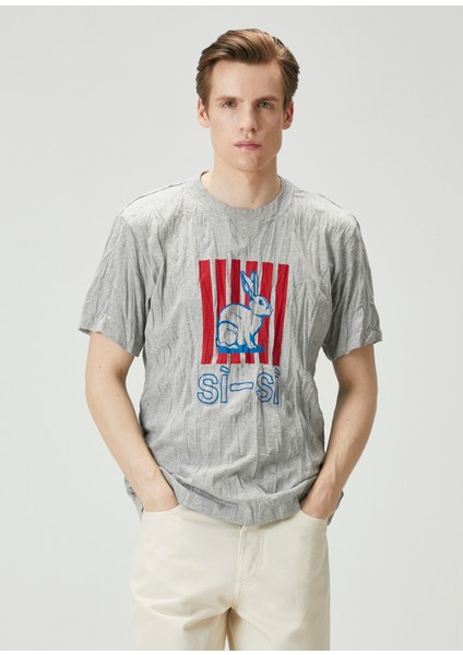 Gri Crinkle Dokulu T-Shirt