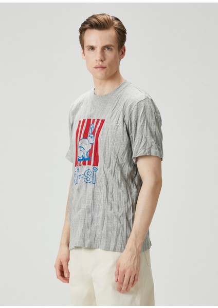 Gri Crinkle Dokulu T-Shirt modelleri