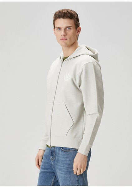 Açık Gri Kapüşonlu Logo Baskılı Sweatshirt modelleri