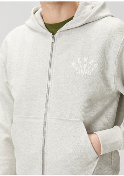 Açık Gri Kapüşonlu Logo Baskılı Sweatshirt indirimleri