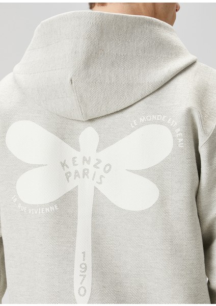 Açık Gri Kapüşonlu Logo Baskılı Sweatshirt