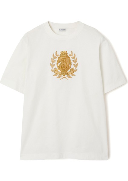Sic Crest Baskılı Beyaz Pamuklu Kısa Kollu Erkek T-Shirt