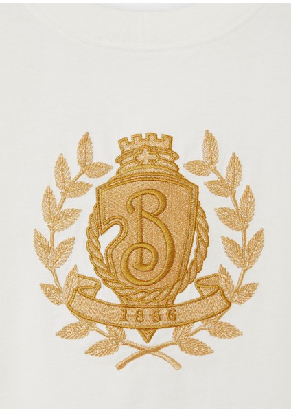 Sic Crest Baskılı Beyaz Pamuklu Kısa Kollu Erkek T-Shirt