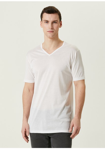 Royal Classic Beyaz V Yaka Basic T-Shirt