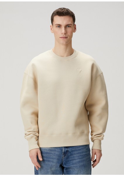 Krem Logo Nakışlı Sweatshirt