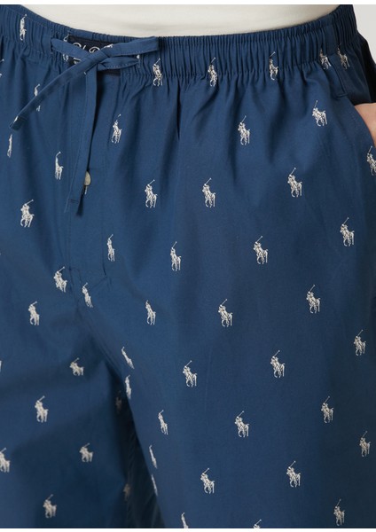 Lacivert Beli Kordonlu Logo Desenli Pijama Altı