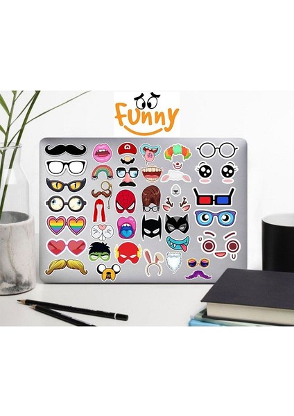 Eğlenceli Yüz Maskeleri Sticker Telefon Laptop Notebook Tablet Defter Matara Stiker Etiket