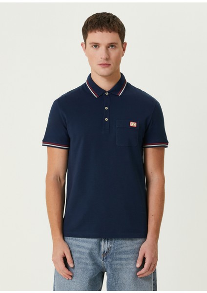 Lacivert Polo Yaka Logo Detaylı T-Shirt