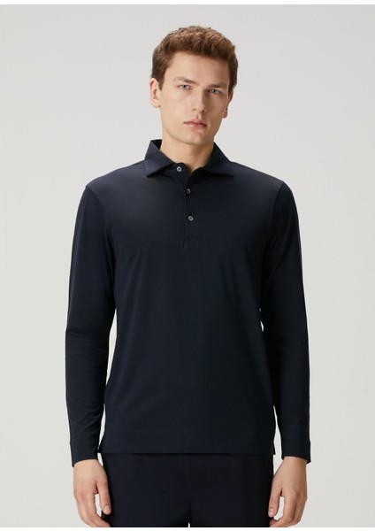 Lacivert Polo Yaka Sweatshirt