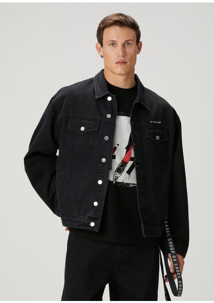 Siyah Logo Baskılı Denim Ceket