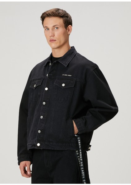 Siyah Logo Baskılı Denim Ceket modelleri