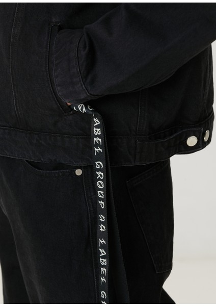 Siyah Logo Baskılı Denim Ceket
