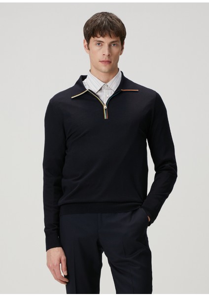 Lacivert Polo Yaka Merino Triko