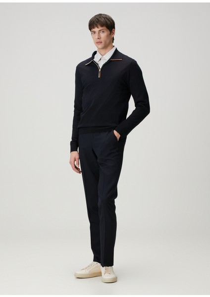 Lacivert Polo Yaka Merino Triko