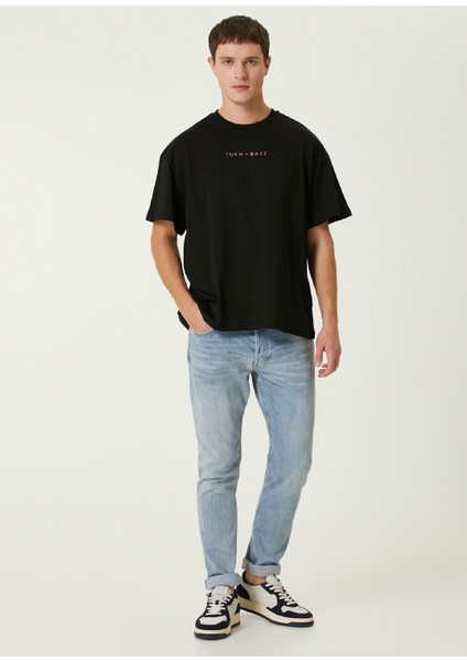 Stripe Siyah Oversized Kısa Kollu Erkek T-Shirt